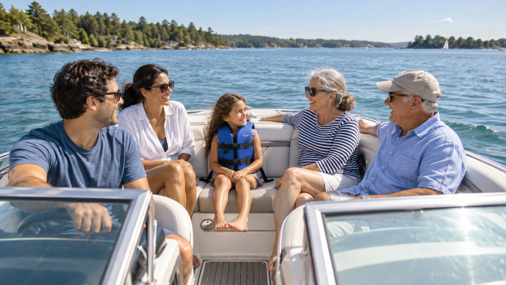 Family enjoying a relaxed day together aboard a recreational boat